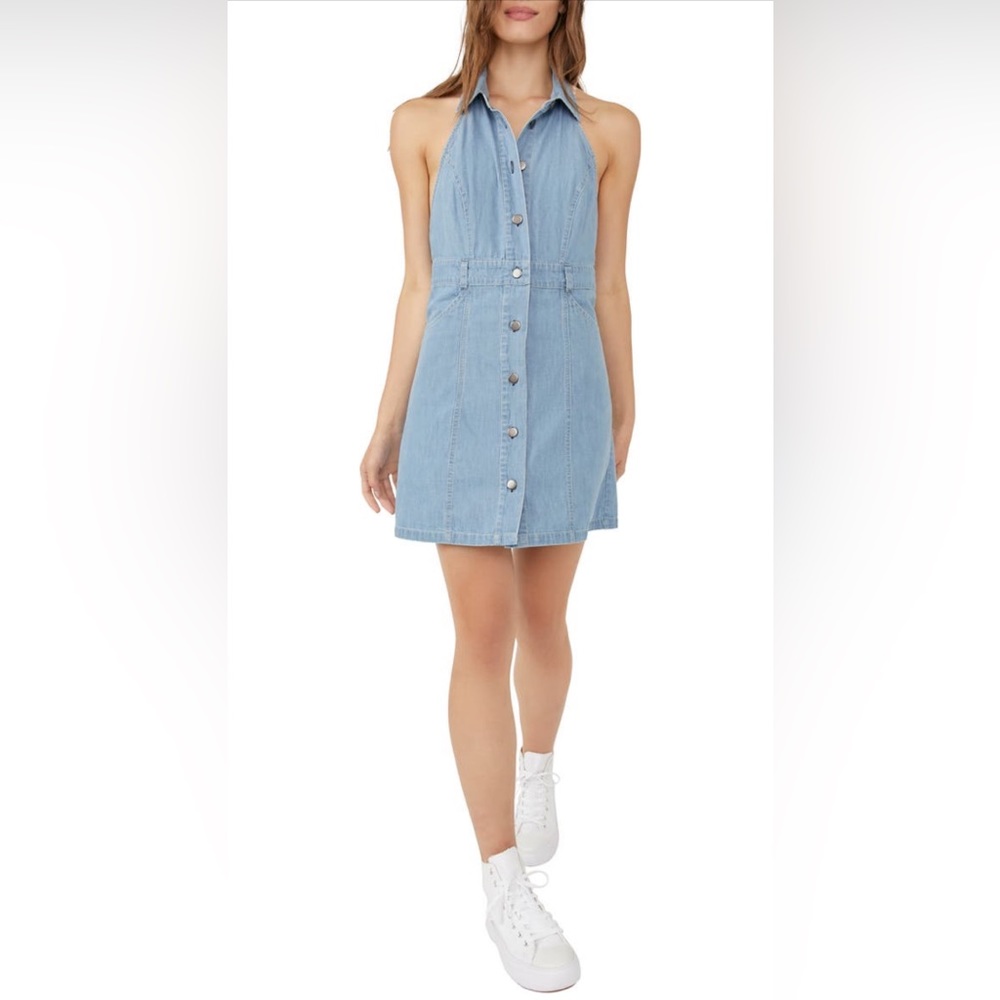 Free People Sami Denim Halter Minidress